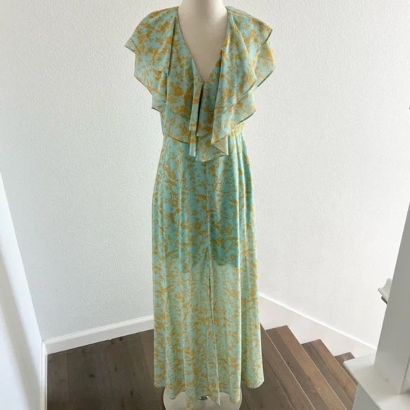 Sachin + Babi Dresses & Skirts - Sachin + Babi Annemarie Ruffle Toile du Jouy Maxi Dress Blue Glass Mango 2